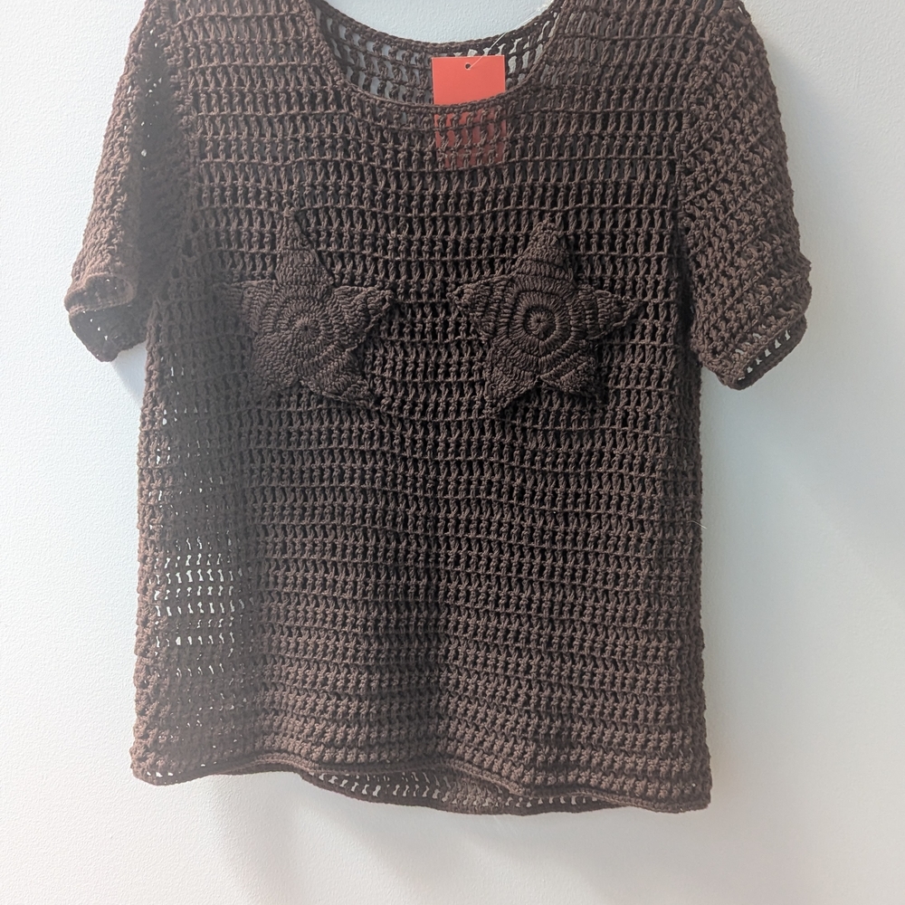 Hand Crochet Brown Cotton Top, New, Size S